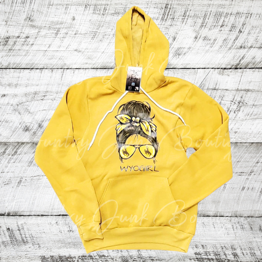WyoGirl Messy Bun sponge fleece Hoodie